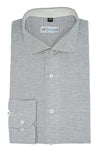 Marl Blue Horizontal Self Stripped Designer Cotton Linen Shirt