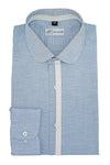 Blue Self Stripe Club Collar Designer Cotton Linen Shirt