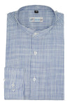 Blue Self Stripe Designer Round Collar Cotton Linen Shirt