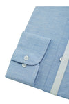 Blue Self Stripe Club Collar Designer Cotton Linen Shirt