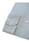 Marl Blue Horizontal Self Stripped Designer Cotton Linen Shirt