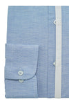 Blue Self Stripe Club Collar Designer Cotton Linen Shirt