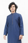 Navy Blue Cotton Embroidered Kurta With White Pajama