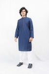 Navy Blue Cotton Embroidered Kurta With White Pajama