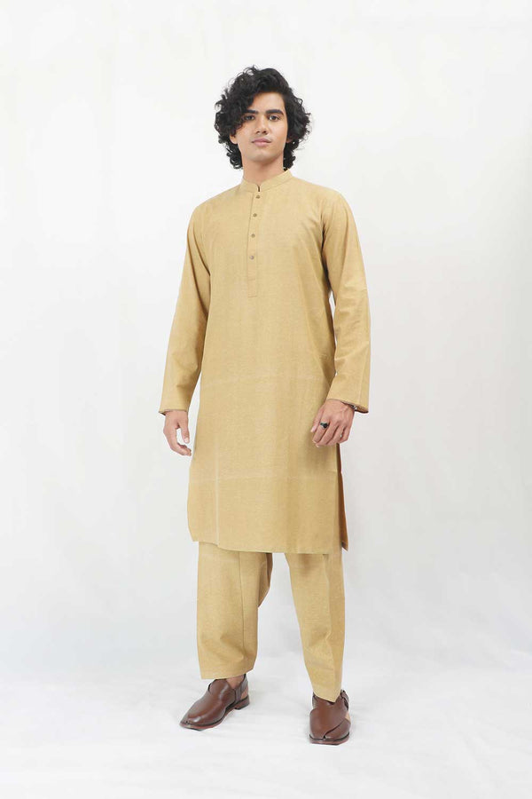 Golden Beige Color Karandi Kurta Shalwar