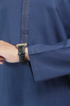 Navy Blue Cotton Embroidered Kurta With White Pajama