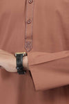 Brown Cotton Embroidered Kurta With White Pajama