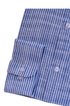 Blue Bengal Stripe Round Collar Cotton Linen Shirt