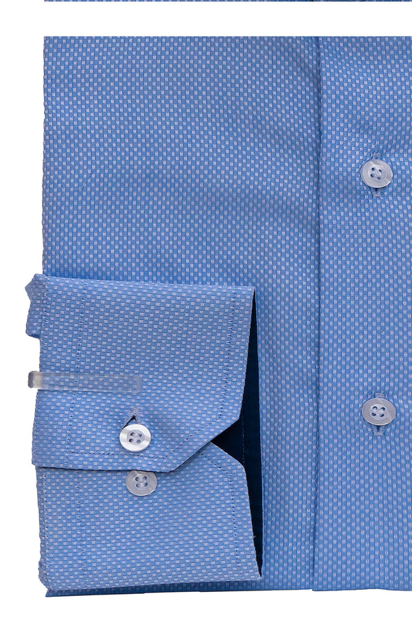 Blue Dobby Weave Designer Cotton Shirt