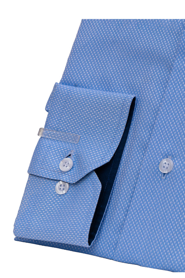 Blue Dobby Weave Designer Cotton Shirt