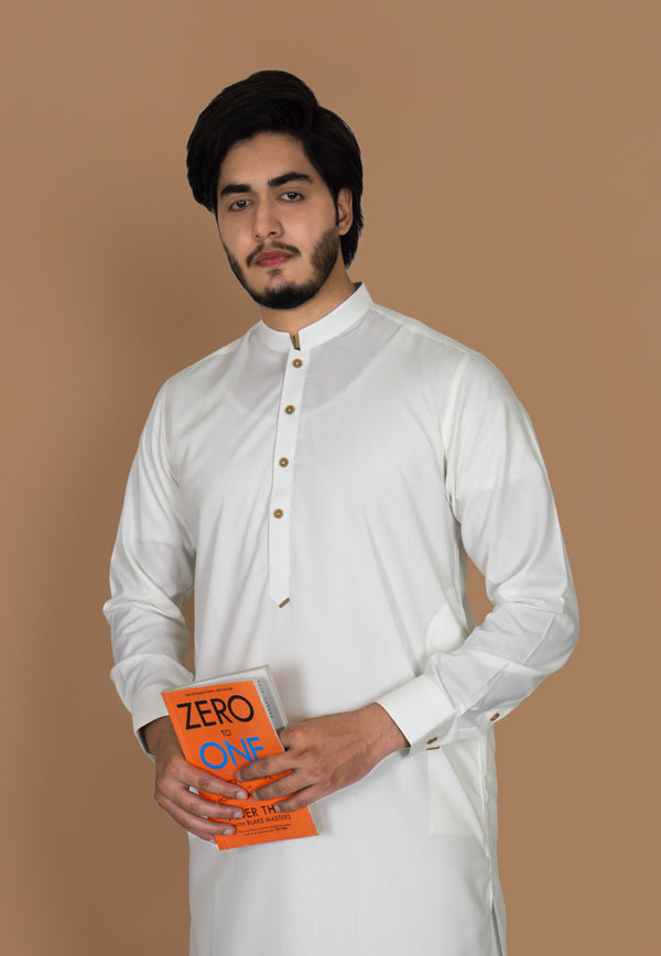 Pearl White Wash And Wear Designer Shalwar Kameez