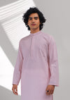 Pink Cotton Embroidered Kurta With White Pajama