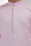 Pink Cotton Embroidered Kurta With White Pajama