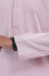 Pink Cotton Embroidered Kurta With White Pajama