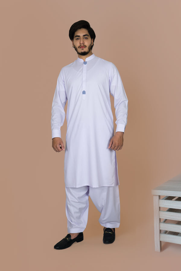 Purplish White Wash And Wear Designer Shalwar Kameez