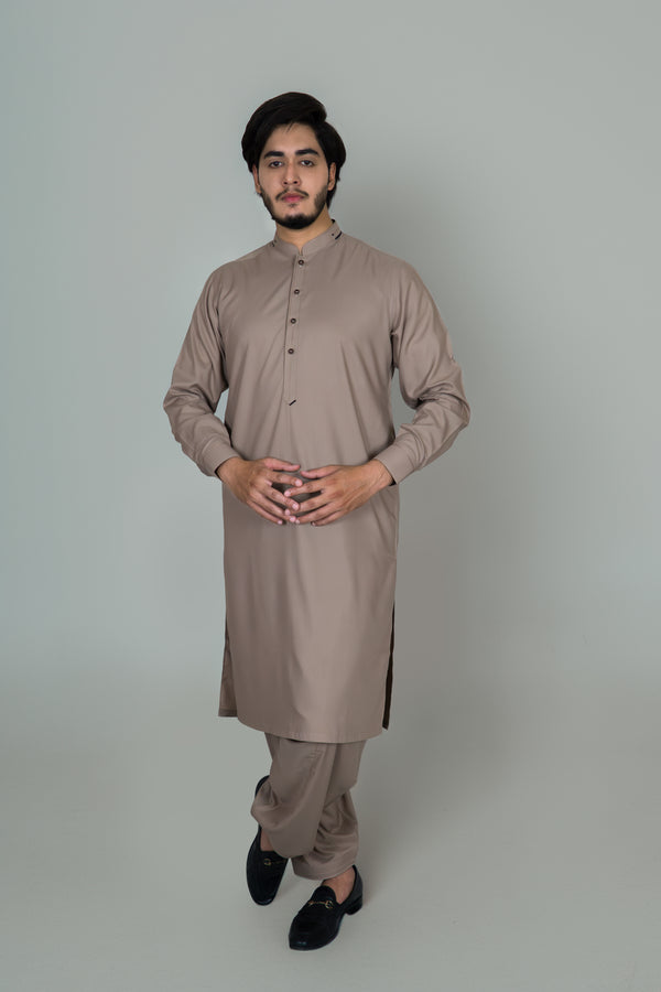 Sand Brown Wash And Wear Designer Shalwar Kameez