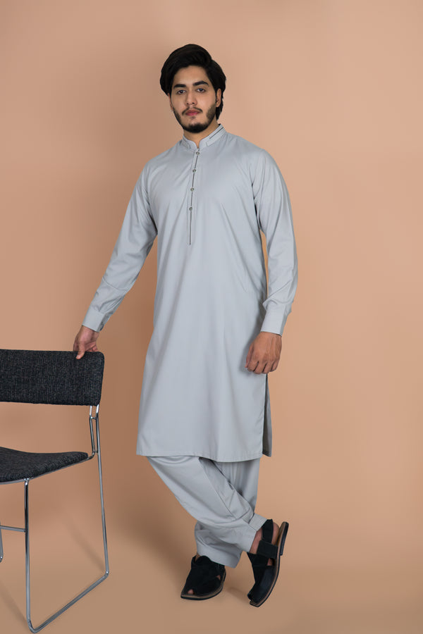 Steel Grey Wash And Wear Designer Shalwar Kameez