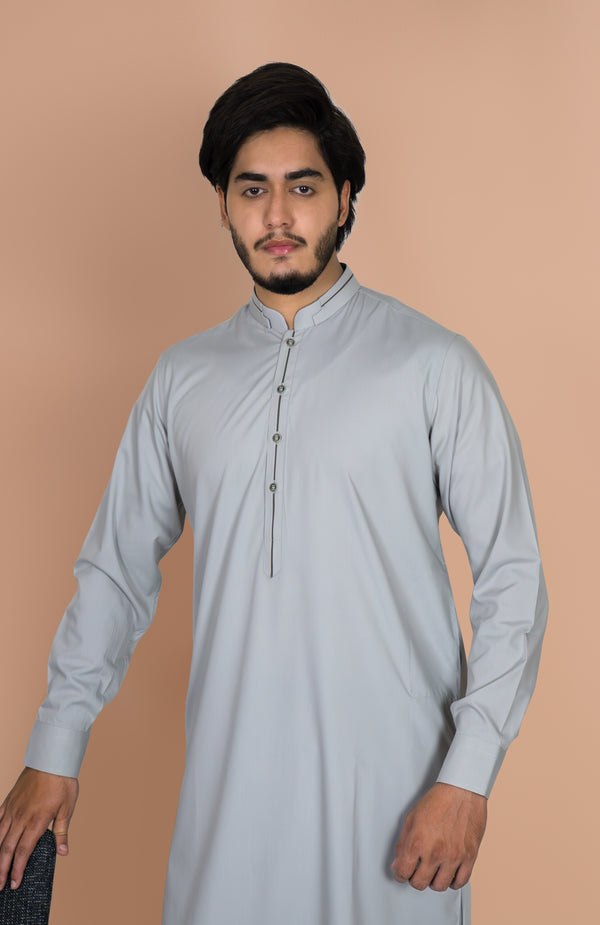 Steel Grey Wash And Wear Designer Shalwar Kameez