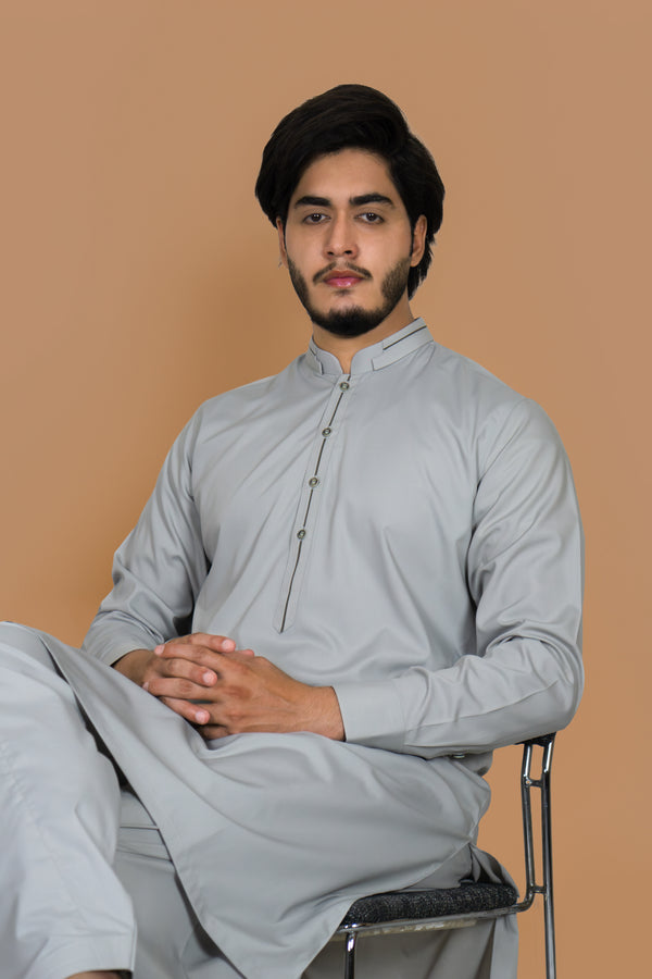 Steel Grey Wash And Wear Designer Shalwar Kameez
