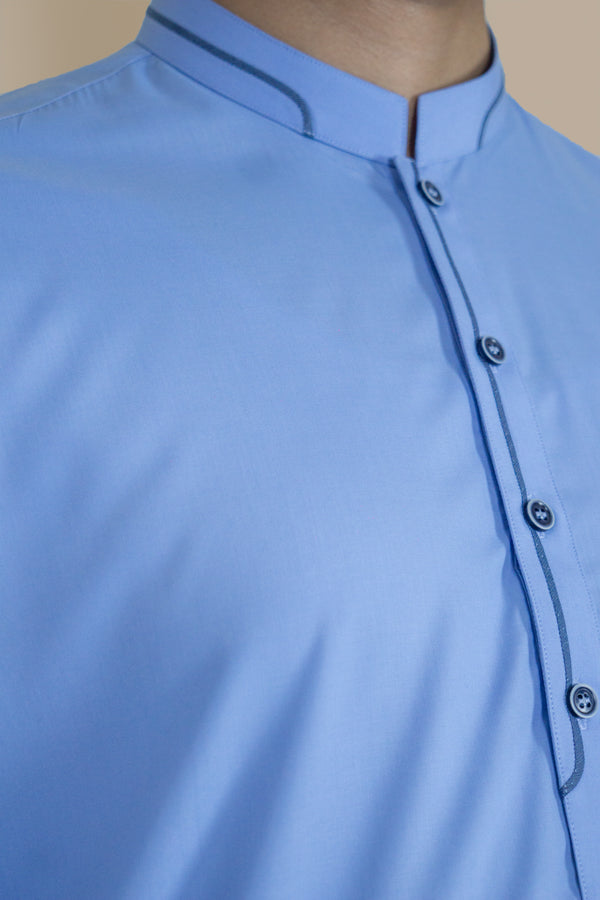 Sky Blue Dark Wash And Wear Designer Shalwar Kameez